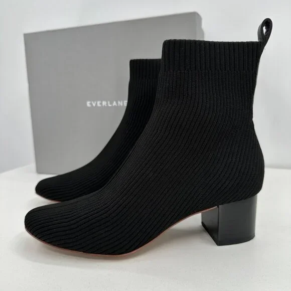 Everlane The Glove Boot in Black size 5.5 Women's Stretch Rib Knit Ankle Bootie